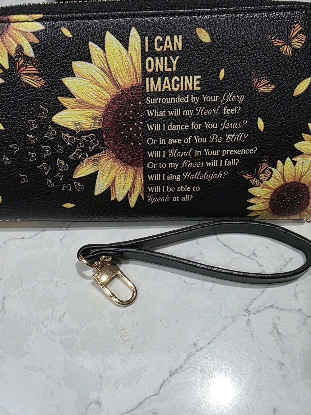 Sunflower Print Wristlet Wallet - Black